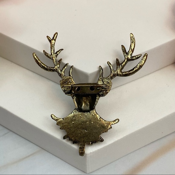 Antiqued Bronze Buck Deer Head Brooch Lapel Pin - Picture 12 of 14